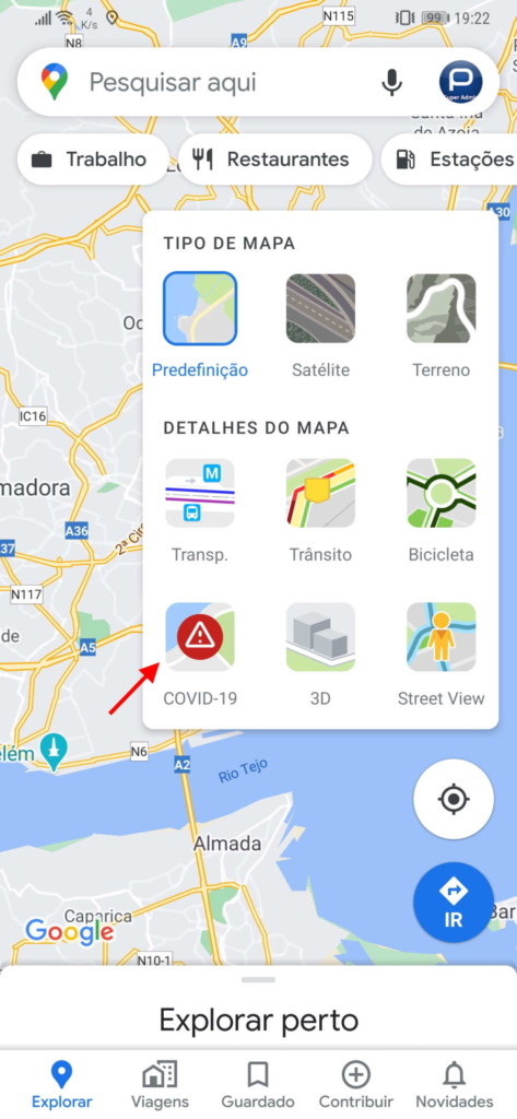 Google Maps COVID-19 dados áreas