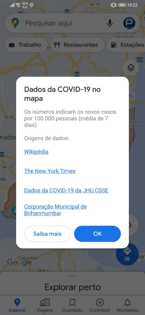 Google Maps COVID-19 dados áreas