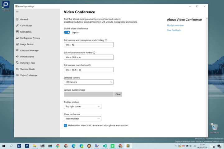 PowerToys Windows 10 Microsoft câmara microfone