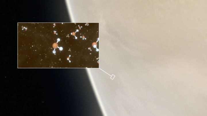 Ilustração de Vénus com fosfina na sua atmosfera