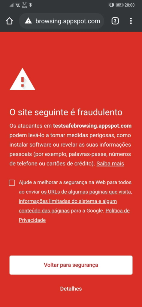 Proteção do navegador seguro do Google Chrome