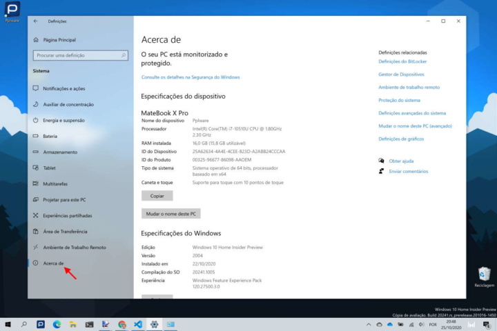 Windows 10 dados Microsoft Definições Painel de controlo