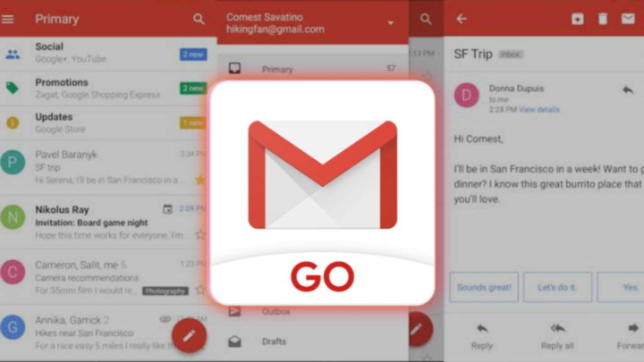 Gmail Go Google app smartphones recursos