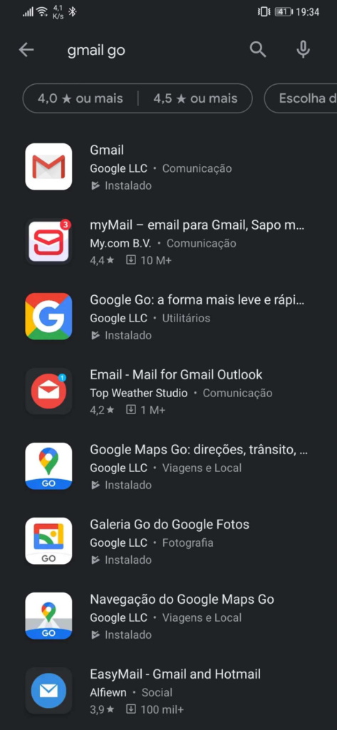 Gmail Go Google app smartphones recursos