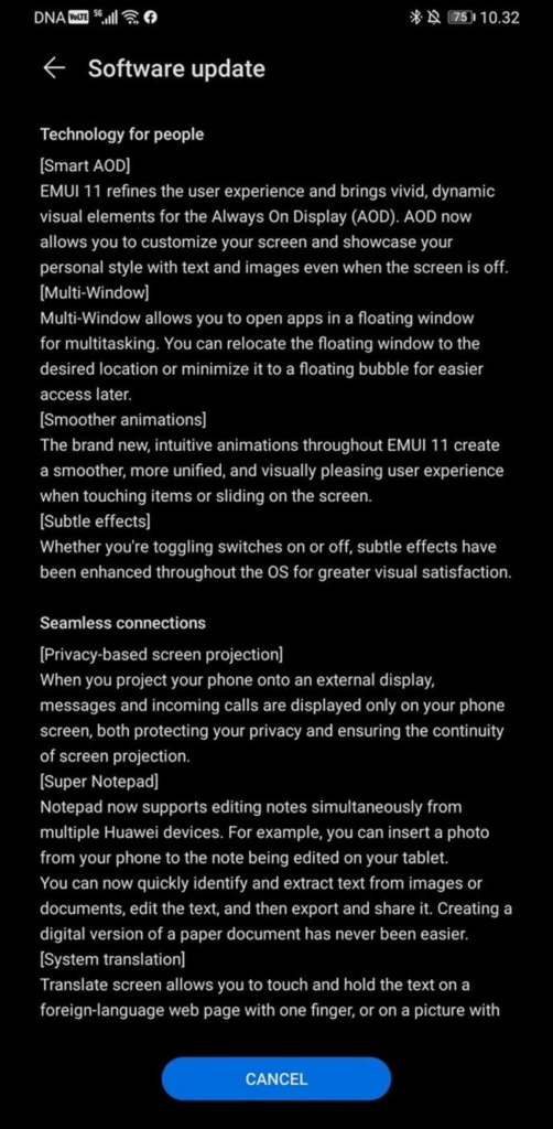 EMUI 11 Huawei Mate 30 Pro smartphones atualização