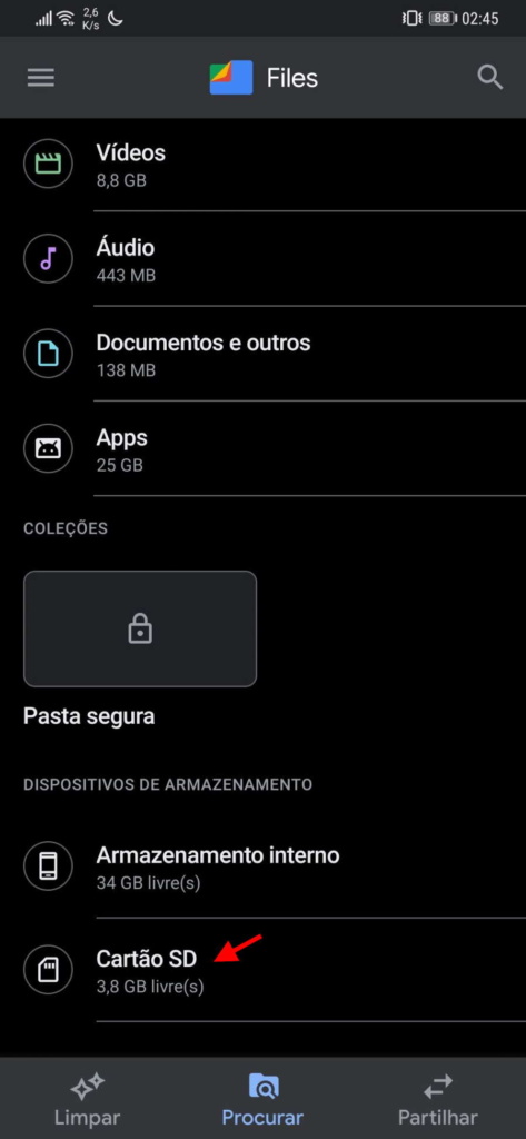 formatar SD USB Android pen
