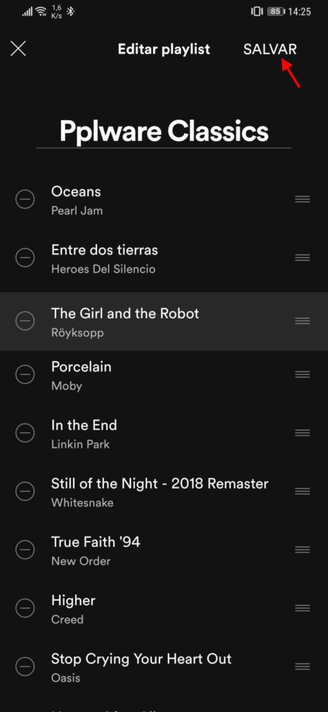 Spotify playlist editar Android música