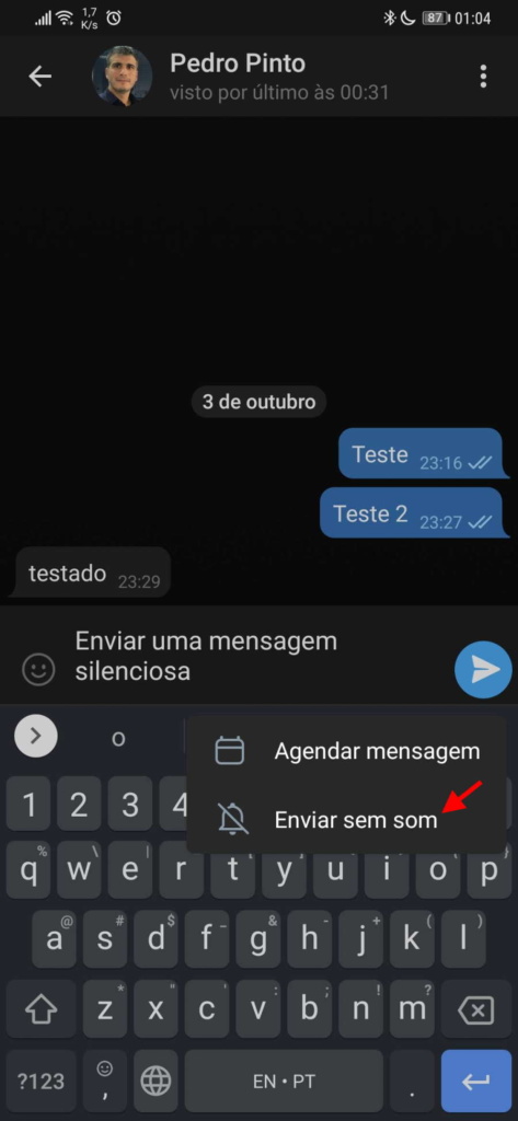 Telegram mensagens serviço app escrita