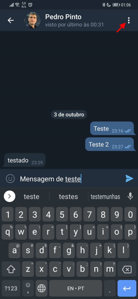 Telegram mensagens serviço app escrita