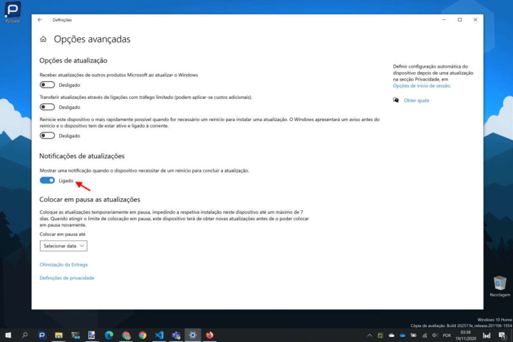 Windows 10 notificações atualizações alertas