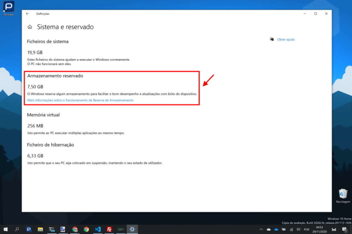 Windows 10 espaço reservar Microsoft reserva