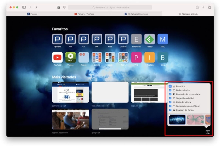 Imagem das novas opções no Safari