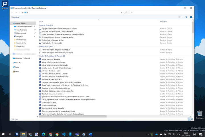 Windows God Mode Microsoft sistema atalhos