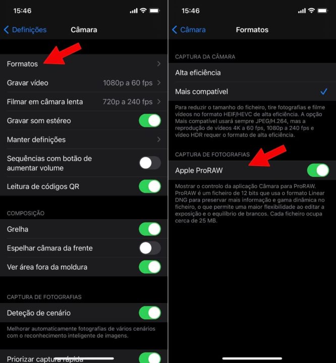 Imagem dos passos para ativar o ProRaw no iOS 14-3