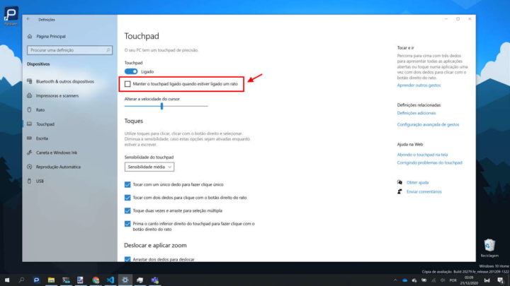 Windows 10 touchpad rato configuração mobilidade