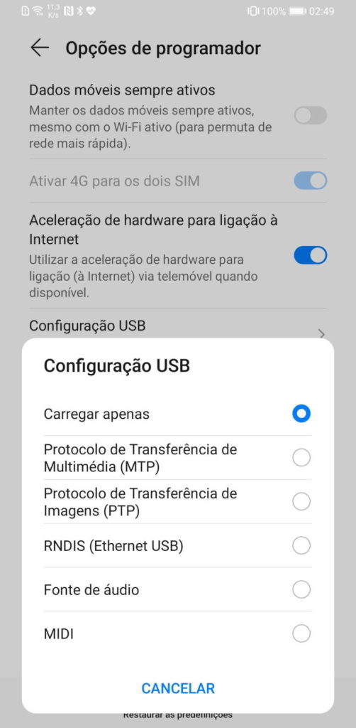 cabo USB Android smartphone ligar