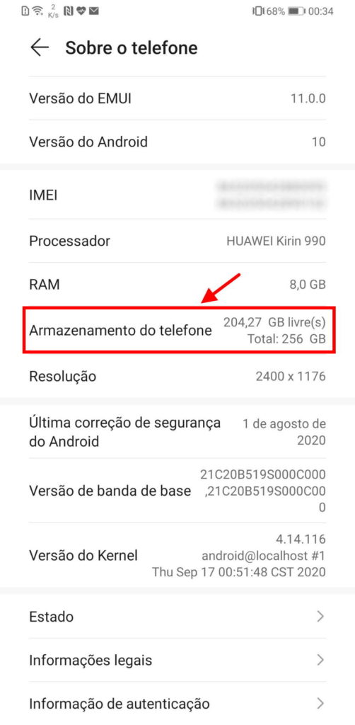 Android RAM armazenamento dados informação