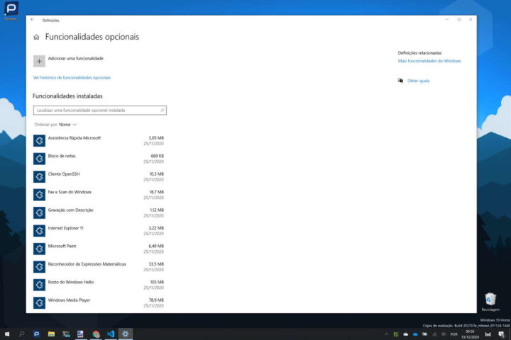 Windows 10 Microsoft ferramentas opcional recorte