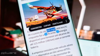 Google Android seleção texto unidades