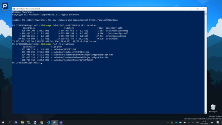 Windows 10 espaço ocupado disco DiskUsage