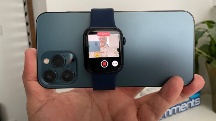 Imagem Apple Watch como ecrã vlogging com o iPhone