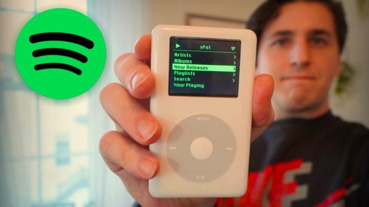 Imagem de um iPod da Apple com músicas Spotify