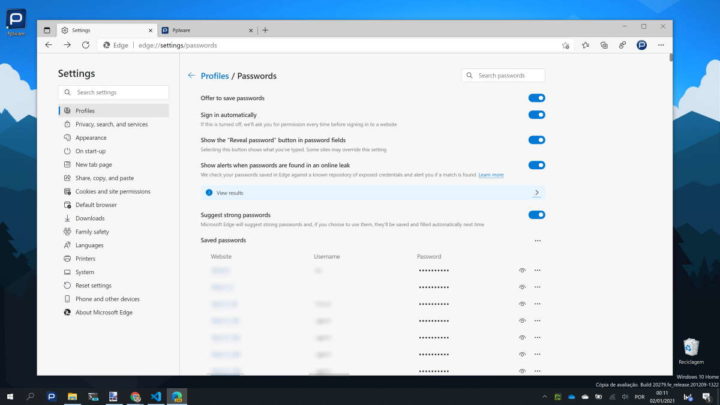 Edge Microsoft browser passwords dados