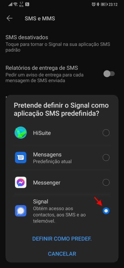 Signal SMS mensagens app funcionalidade