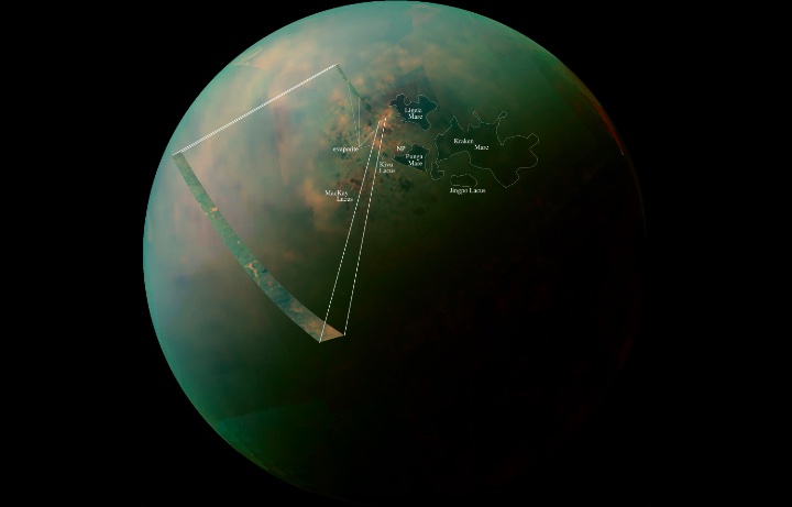Imagem dos mares de Titâ identificados pela Cassini