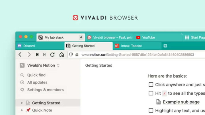 Vivaldi Browser Tabs Neuheitsleiste