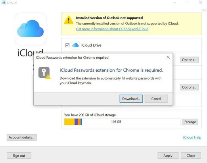 Apple iCloud extensão Chrome Windows