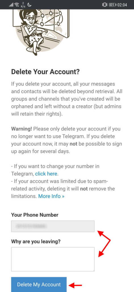 Habilitar la eliminación automática de la cuenta de Telegram