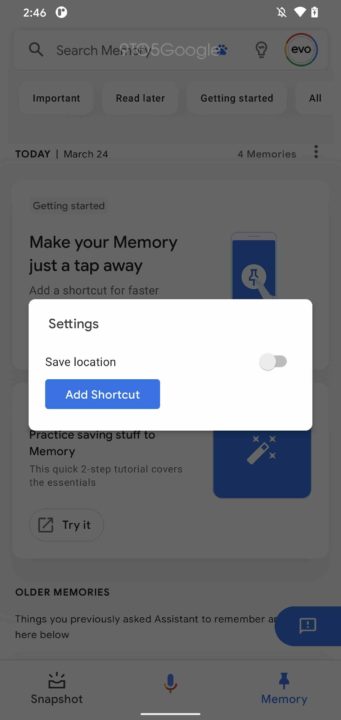 Google Assistant Memória