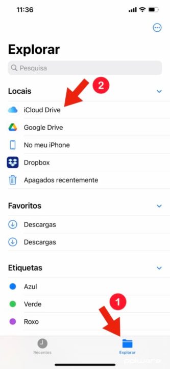 Imagem iCloud Drive com a opção digitalizar documentos no iPhone