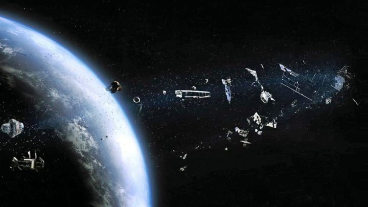 Ilustralção de lixo espacial na órbita da Terra