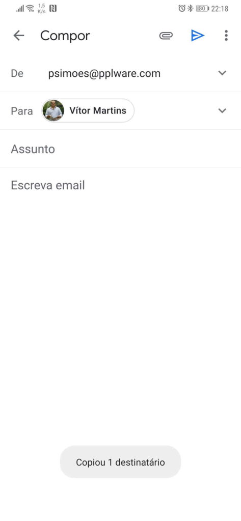 Destinatarios de correo electrónico de Gmail Google Android