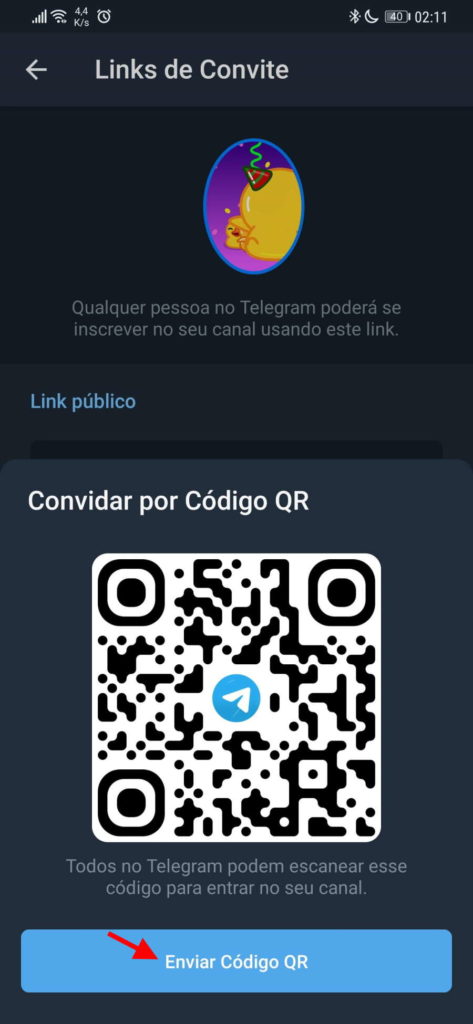 Telegram código QR grupo convidar