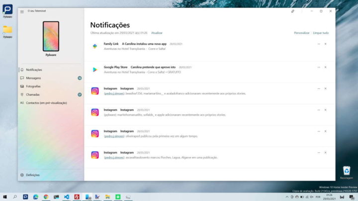 Windows 10 Your Phone arranque desativar app