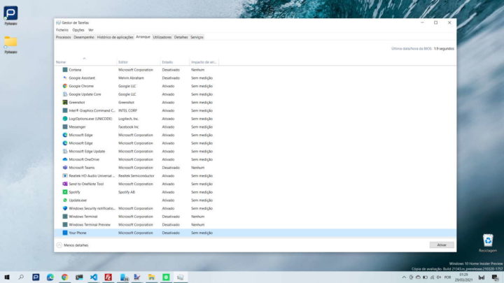 Windows 10 Your Phone arranque desativar app