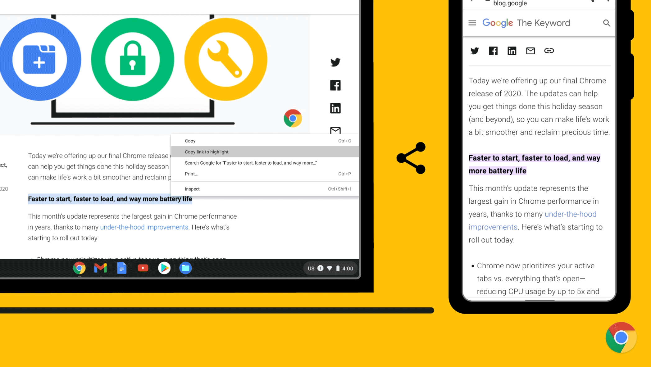 Google Chrome Browser Link der Frische