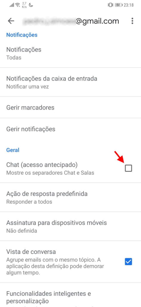 chat Google Gmail Android ativar