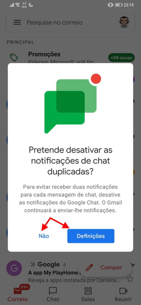 chat Google Gmail Android ativar