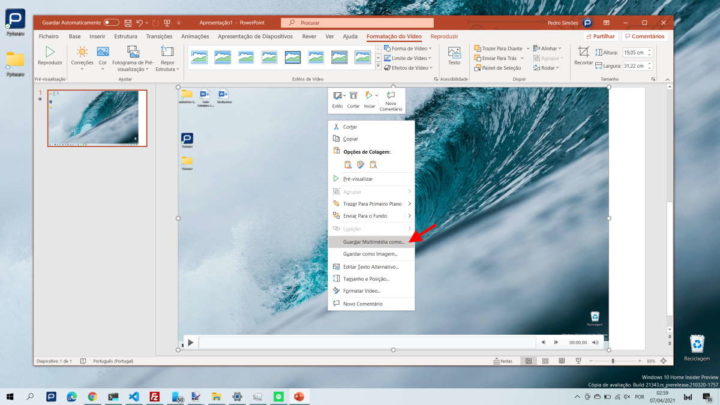 Windows 10 gravar vídeo PowerPoint desktop