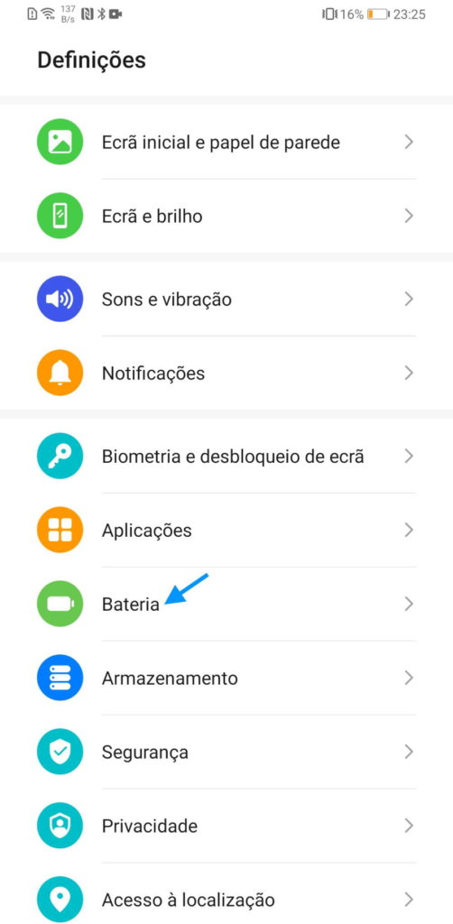 Huawei bateria smartphone utilização apps