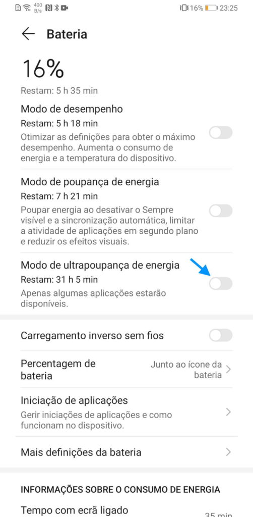 Huawei bateria smartphone utilização apps