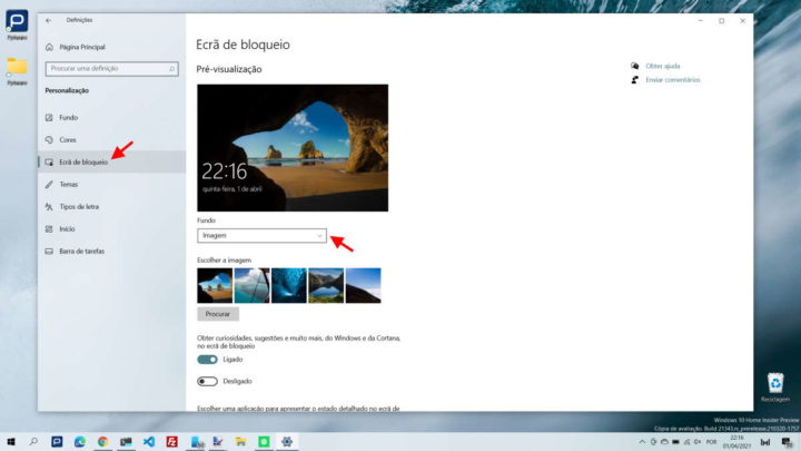 Windows 10 imagens ecrã bloqueio Bing