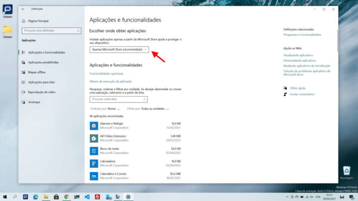 Windows 10 apps segurança bloquear instalação