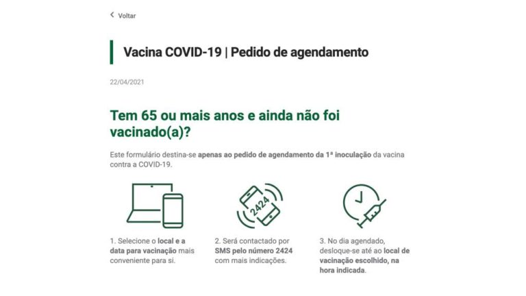 COVID-19: Já está disponível o formulário para agendamento da vacina