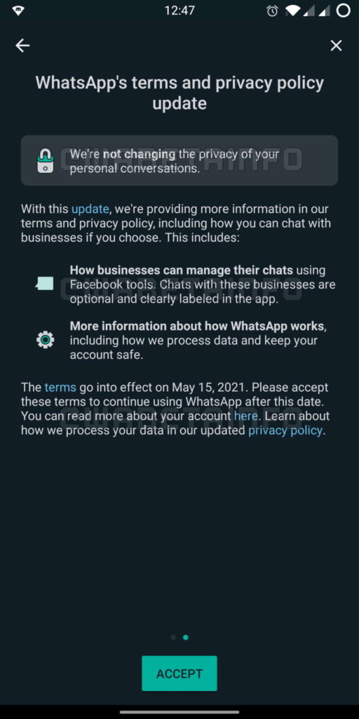 WhatsApp política privacidade aviso utilizadores