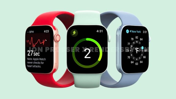 Ilustração do que poderá ser o Apple Watch Series 7 em várias novas cores
